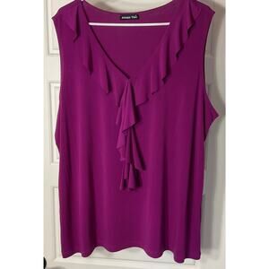 Double Take Purple Ruffle Sleeveless Feminine Party Tank 3X